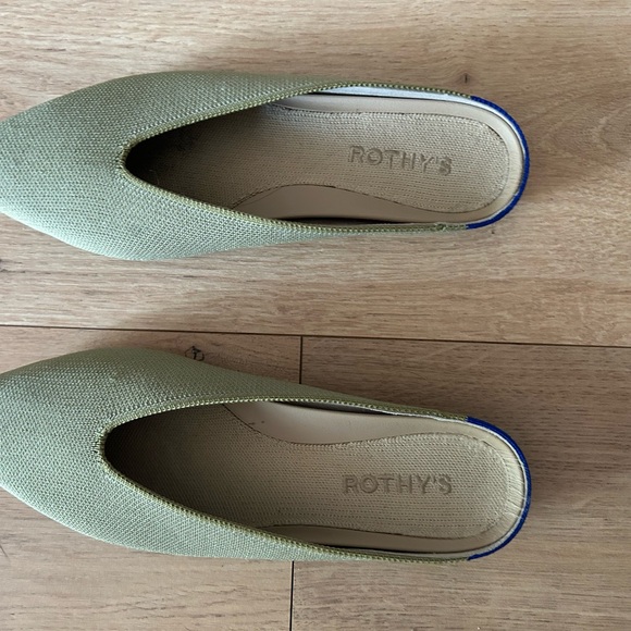 Rothy's Shoes - Rothy's Sage Green Pointed-Toe Slip-On Mules with Blue Trim